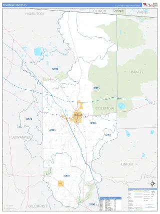 Columbia County, FL Business Reference style ZIP Code wall map
