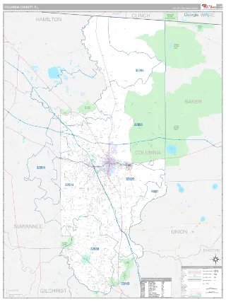 Columbia County, FL Classic style ZIP Code wall map