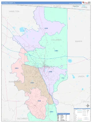Columbia County, FL ColorCast style ZIP Code wall map