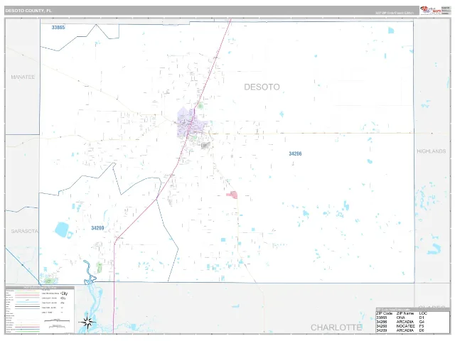 DeSoto County, FL ZIP Code Wall Map, Classic style