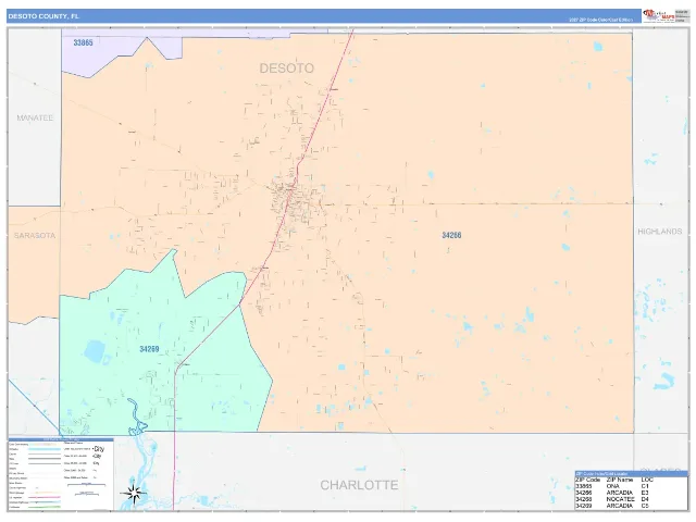 DeSoto County, FL ZIP Code Wall Map, ColorCast style