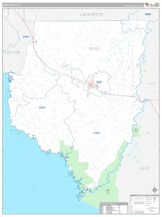 Dixie County, FL Classic style ZIP Code wall map