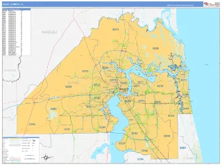 Duval County, FL Business Reference style ZIP Code wall map