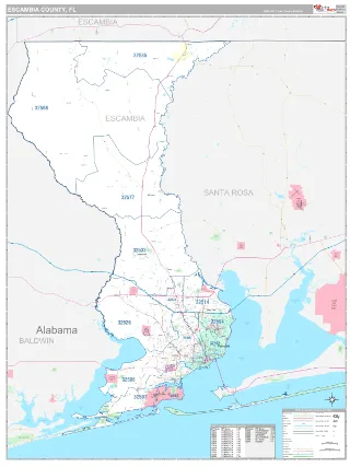 Escambia County, FL Classic style ZIP Code wall map