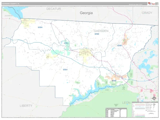 Gadsden County, FL ZIP Code Wall Map, Classic style