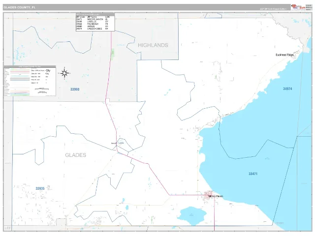 Glades County, FL ZIP Code Wall Map, Classic style