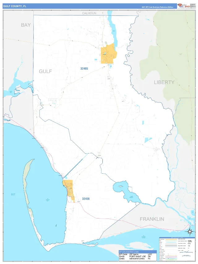 Gulf County, FL ZIP Code Wall Map, Business Reference style