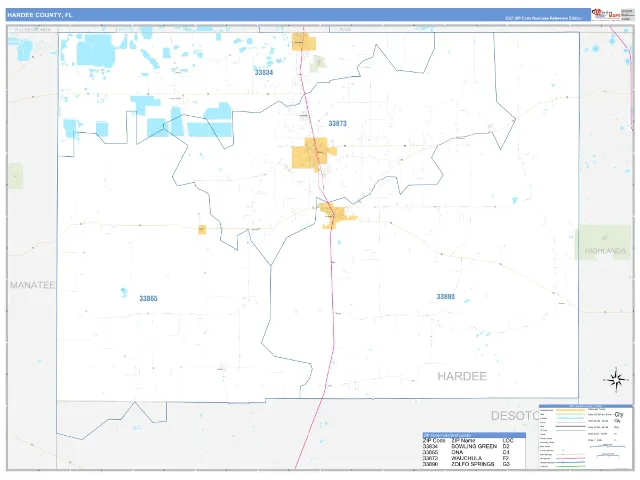 Hardee County, FL ZIP Code Wall Map, Business Reference style