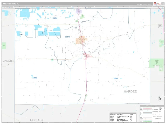 Hardee County, FL ZIP Code Wall Map, Classic style