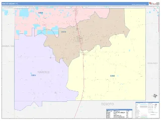 Hardee County, FL ColorCast style ZIP Code wall map