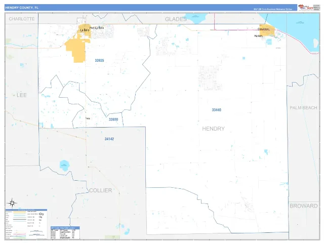 Hendry County, FL ZIP Code Wall Map, Business Reference style