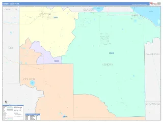 Hendry County, FL ColorCast style ZIP Code wall map
