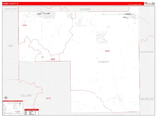 Hendry County, FL RedLine style ZIP Code wall map