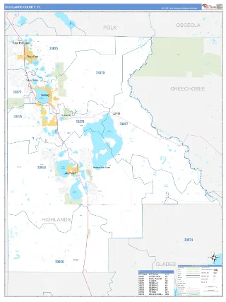 Highlands County, FL Business Reference style ZIP Code wall map