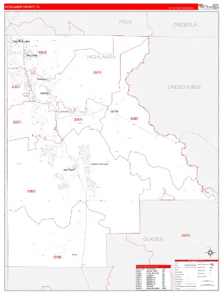 Highlands County, FL RedLine style ZIP Code wall map