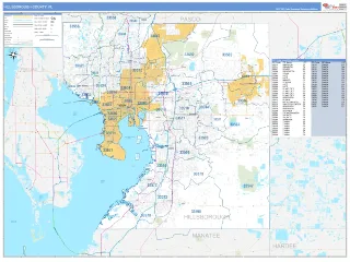 Hillsborough County, FL Business Reference style ZIP Code wall map