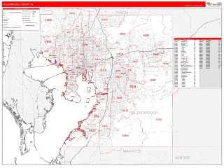 Hillsborough County, FL RedLine style ZIP Code wall map