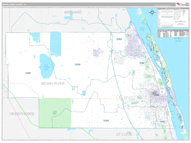 Indian River County, FL ZIP Code Wall Map, Classic style