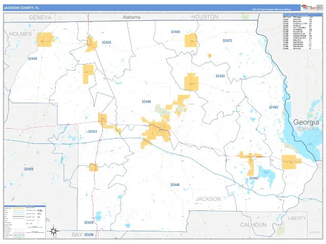 Jackson County, FL ZIP Code Wall Map, Business Reference style