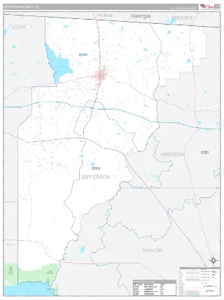Jefferson County, FL Classic style ZIP Code wall map