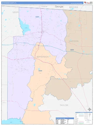 Jefferson County, FL ColorCast style ZIP Code wall map