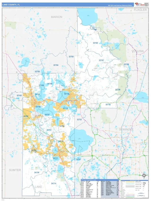 Lake County, FL ZIP Code Wall Map, Business Reference style