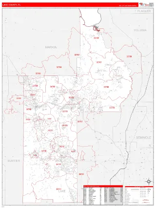 Lake County, FL RedLine style ZIP Code wall map