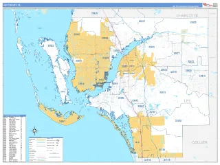 Lee County, FL Business Reference style ZIP Code wall map