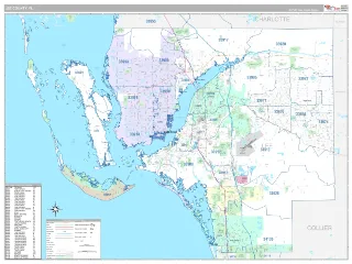 Lee County, FL Classic style ZIP Code wall map