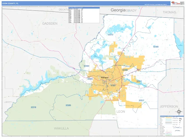 Leon County, FL ZIP Code Wall Map, Business Reference style
