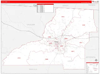 Leon County, FL RedLine style ZIP Code wall map