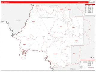 Levy County, FL RedLine style ZIP Code wall map