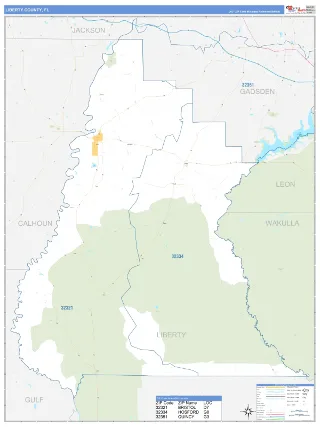 Liberty County, FL Business Reference style ZIP Code wall map