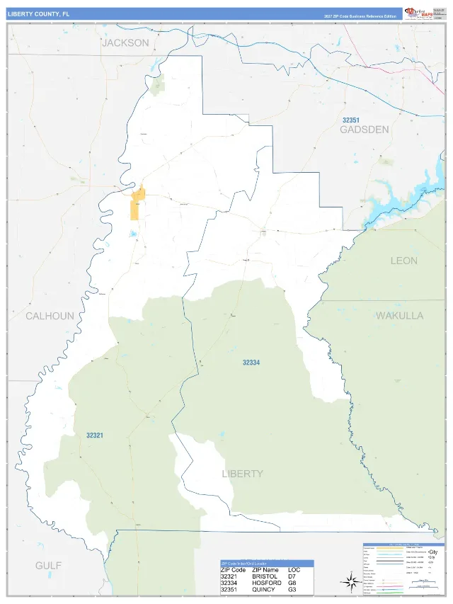 Liberty County, FL ZIP Code Wall Map, Business Reference style