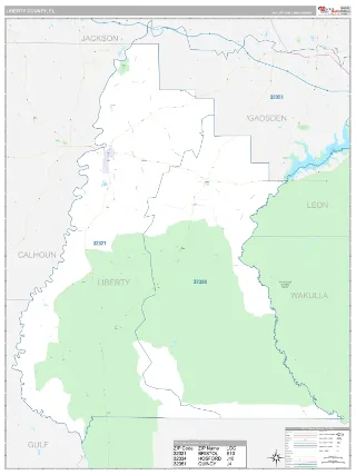Liberty County, FL Classic style ZIP Code wall map