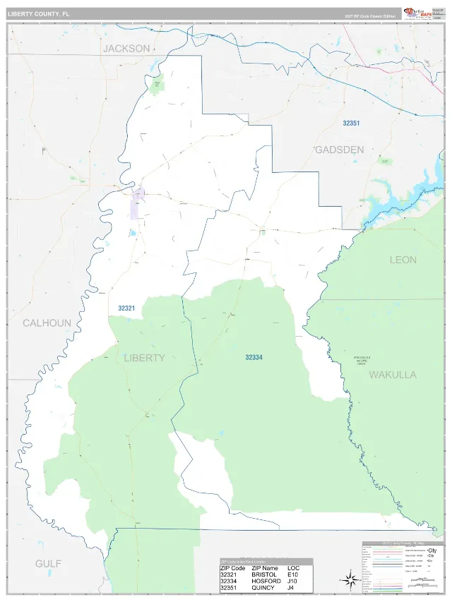 Liberty County, FL ZIP Code Wall Map, Classic style