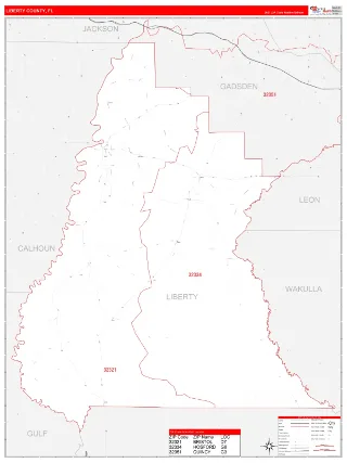 Liberty County, FL RedLine style ZIP Code wall map