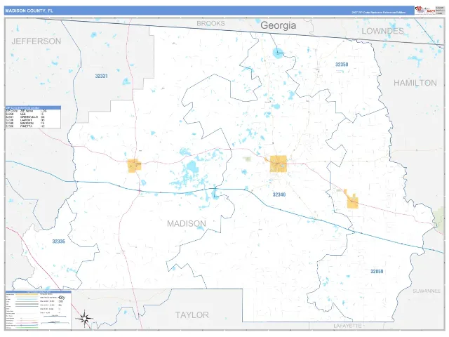 Madison County, FL ZIP Code Wall Map, Business Reference style