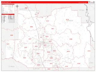 Marion County, FL RedLine style ZIP Code wall map
