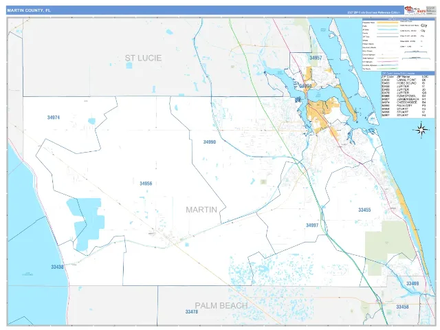 Martin County, FL ZIP Code Wall Map, Business Reference style