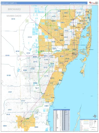 Miami-Dade County, FL Business Reference style ZIP Code wall map