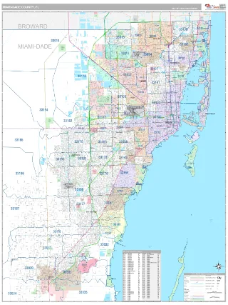 Miami-Dade County, FL Classic style ZIP Code wall map