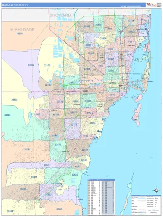 Miami-Dade County, FL ColorCast style ZIP Code wall map