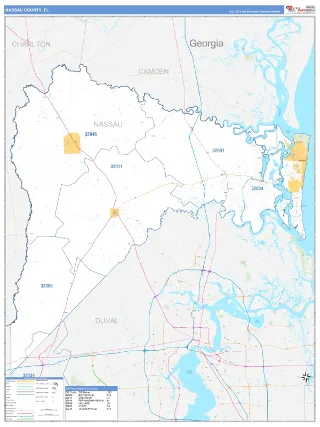 Nassau County, FL Business Reference style ZIP Code wall map