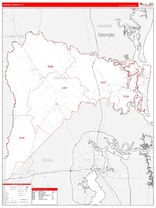 Nassau County, FL RedLine style ZIP Code wall map
