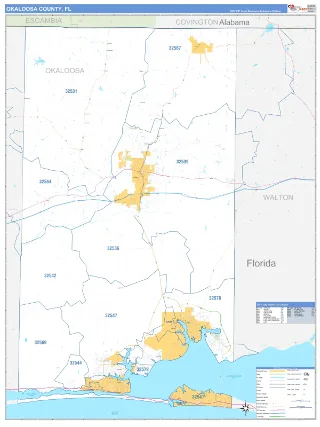 Okaloosa County, FL Business Reference style ZIP Code wall map