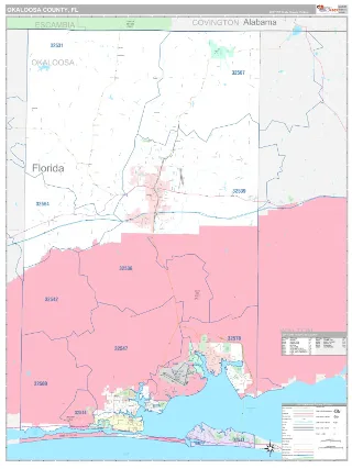 Okaloosa County, FL Classic style ZIP Code wall map