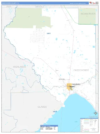 Okeechobee County, FL Business Reference style ZIP Code wall map