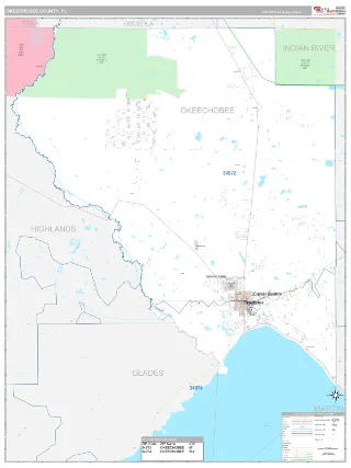 Okeechobee County, FL Classic style ZIP Code wall map