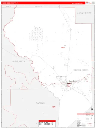 Okeechobee County, FL RedLine style ZIP Code wall map